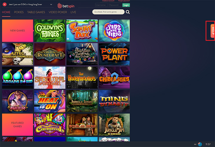 List of available games at Betspin online casino.