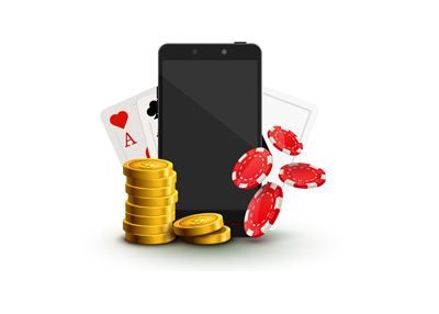 Online / mobile gaming. Illustration. Cellphones, chips and cards.