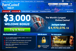 Homepage of PartyCasino.com featuring Roulette