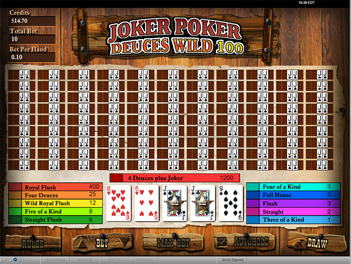 Joker Poker Deuces Wild game screenshot at PartyCasino.